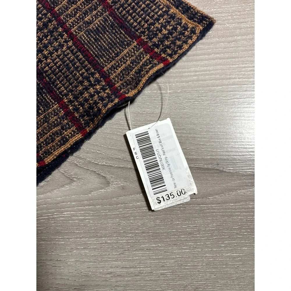NWT Le Pommier by Olimpia Plaid Scarf Blue‎ Brown Red Wool Blend Made in Italy